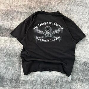 Black skull print tee with "The Bearings Will Continue" design